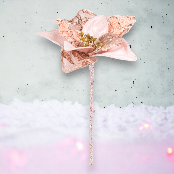 16.5&quot; Peach Flower Pick Christmas Decor *SHIPS WITHIN 10 DAYS*