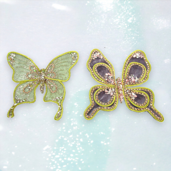 Glitter Jeweled Butterflies Ornaments Set Of 2 Christmas Decor *SHIPS WITHIN 10 DAYS* NEW 2024