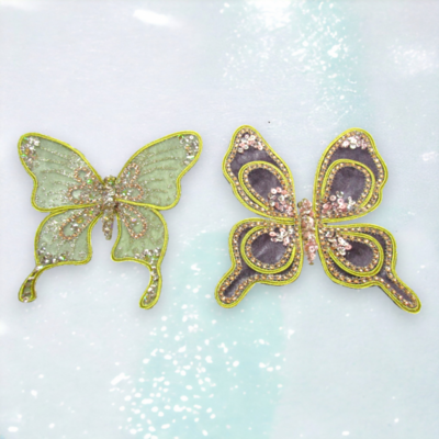 Glitter Jeweled Butterflies Ornaments Set Of 2 Christmas Decor *SHIPS WITHIN 10 DAYS* NEW 2024