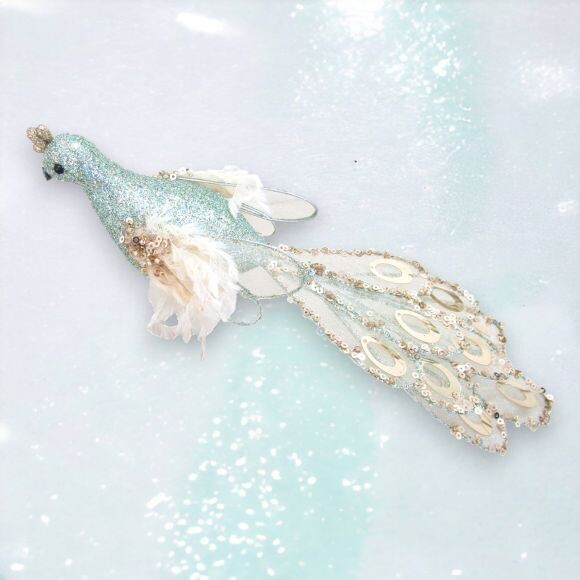 Glitter Peacock Clip Christmas Decor *SHIPS WITHIN 10 DAYS* NEW 2024