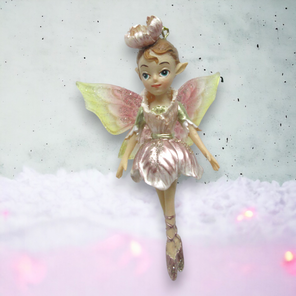 Fairy Girl with Flower Ornaments Set Of 2 Christmas Decor *SHIPS WITHIN 10 DAYS* NEW 2024
