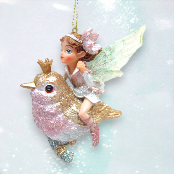 Fairy on Bird Ornaments Set of 2 Christmas Decor *SHIPS WITHIN 10 DAYS* NEW 2024