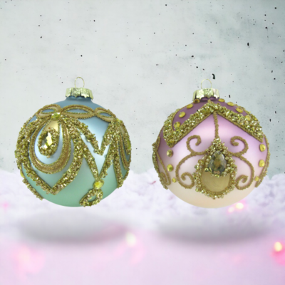 Set of 2 Gold Trim Ornaments Christmas Decor *SHIPS WITHIN 10 DAYS* NEW 2024