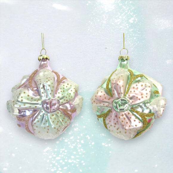 Set of 4 Flower Ornaments Christmas Decor *SHIPS WITHIN 10 DAYS* NEW 2024