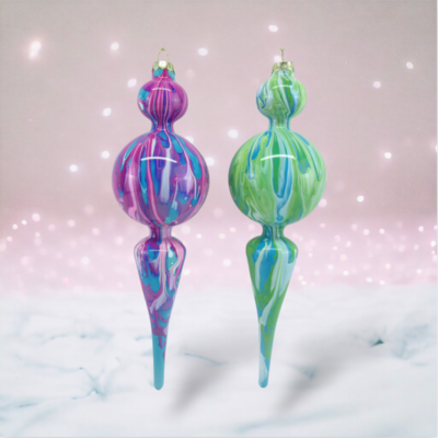 Set of 2 Purple/Green Sphere Ornaments Christmas Decor *SHIPS WITHIN 10 DAYS* NEW 2024