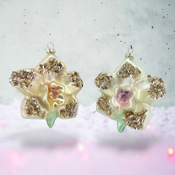 Set of 2 Flower Ornaments Christmas Decor *SHIPS WITHIN 10 DAYS* NEW 2024