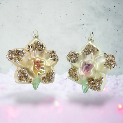 Set of 2 Flower Ornaments Christmas Decor *SHIPS WITHIN 10 DAYS* NEW 2024