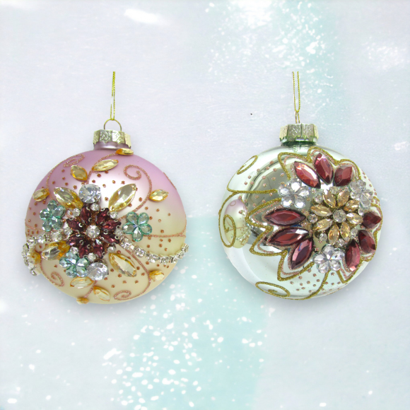 Set of 2 Jeweled Purple/Blue Ornaments Set of 4 Christmas Decor *SHIPS WITHIN 10 DAYS* NEW 2024