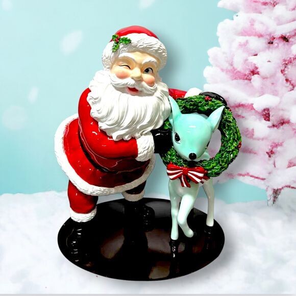 18&quot; Vintage Retro Red Santa with Deer Christmas Decor *SHIPS WITHIN 10 DAYS* NEW 2024