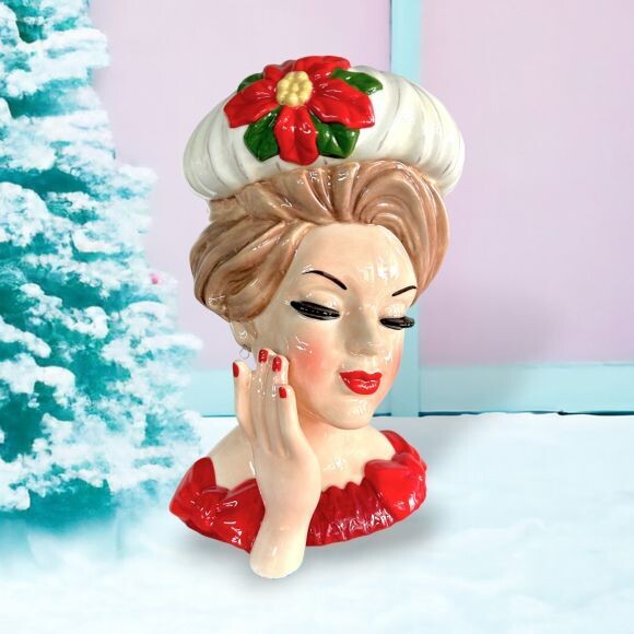 12&quot; Vintage Retro Lady Head Vase Christmas Decor  NEW 2024
