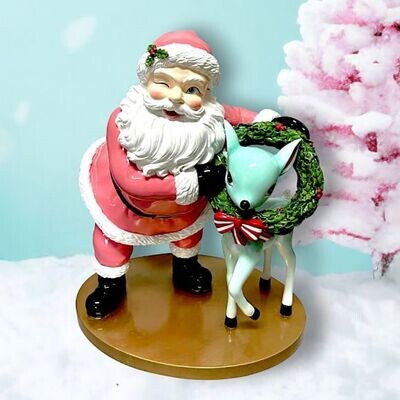 18&quot; Vintage Retro Pink Santa with Deer Christmas Decor *SHIPS WITHIN 10 DAYS* NEW 2024