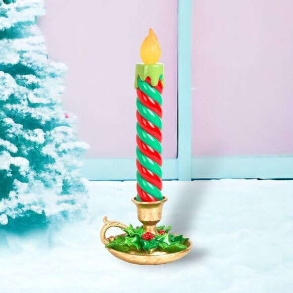 17.5in Green Stripe LED Candlestick Christmas Decor *SHIPS WITHIN 10 DAYS* NEW 2024