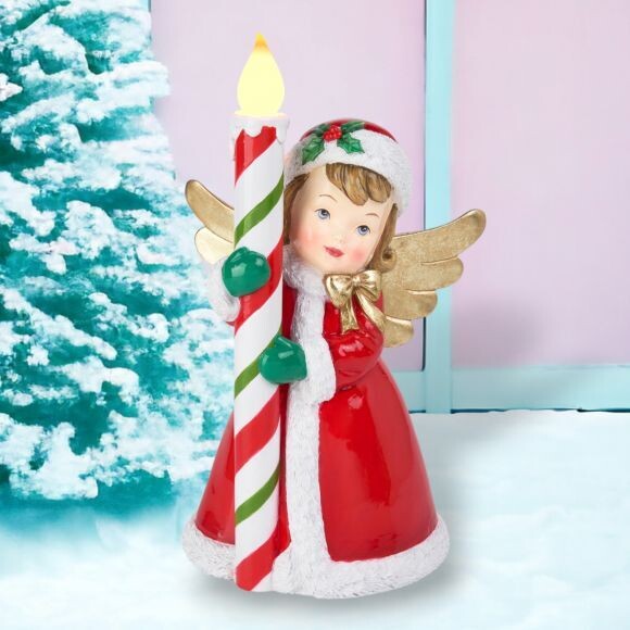 12&quot; Vintage Retro Angel Girl With Candle Christmas Decor NEW 2024
