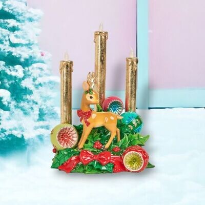 10.5&quot; Vintage Retro Deer with Baubles LED Candles Christmas Decor *SHIPS WITHIN 10 DAYS* NEW 2024