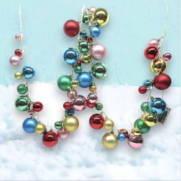72in Vintage Retro Ball Garland Christmas Decor *SHIPS WITHIN 10 DAYS* NEW 2024