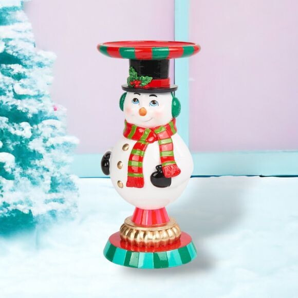 9in Vintage Retro Snowman Candle Holder Christmas Decor  NEW 2024