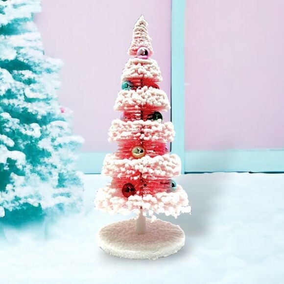 13in Pink Layered Sisal Tree with Balls Christmas Decor *SHIPS WITHIN 10 DAYS* NEW 2024