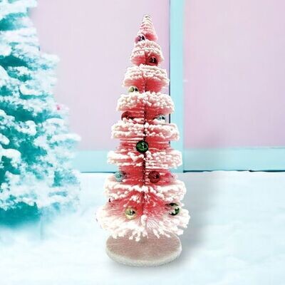 16in Pink Layered Sisal Tree with Balls Christmas Decor *SHIPS WITHIN 10 DAYS* NEW 2024