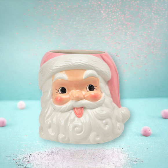 Vintage Retro Pink Santa Head Planter Christmas Decor *SHIPS WITHIN 15 DAYS*