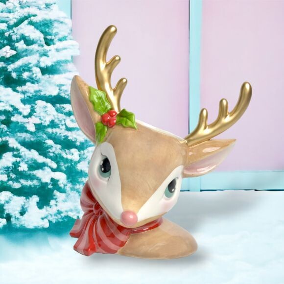 12&quot; Vintage Retro Brown Deer Head Vase Christmas Decor *SHIPS WITHIN 10 DAYS*