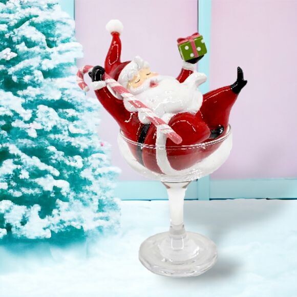 8&quot; Vintage Retro Santa in Martini Glass Christmas Decor NEW 2024*