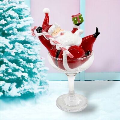8&quot; Vintage Retro Santa in Martini Glass Christmas Decor NEW 2024*