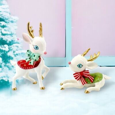 6&quot; &amp; 4&quot; Set of 2 Vintage Retro Deer&#39;s Christmas Decor NEW 2024