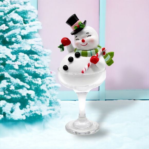 8&quot; Vintage Retro Snowman in Martini Glass Christmas Decor NEW 2024
