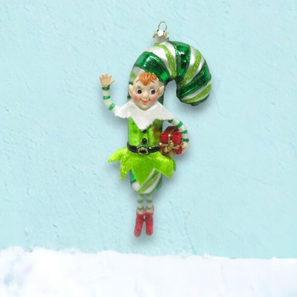Green Candy Cane Elf Ornaments Set of 2 Christmas Decor *SHIPS WITHIN 10 DAYS* NEW 2024