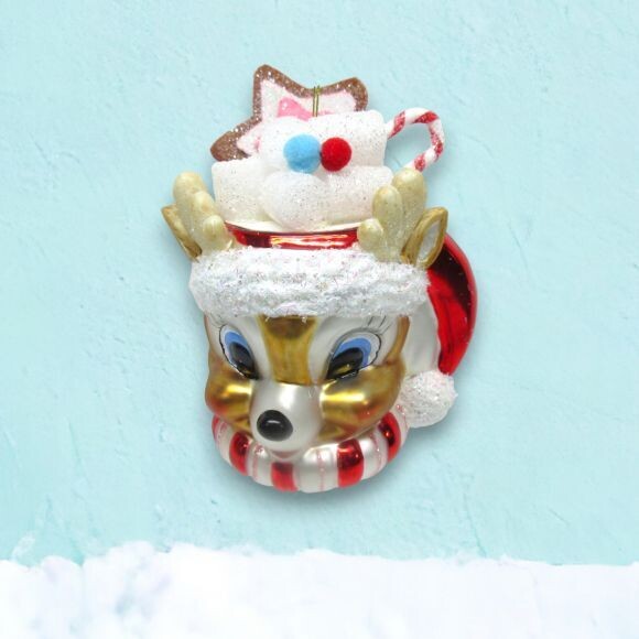 Reindeer Mug Ornaments Set Of 2 Christmas Decor *SHIPS WITHIN 10 DAYS* NEW 2024