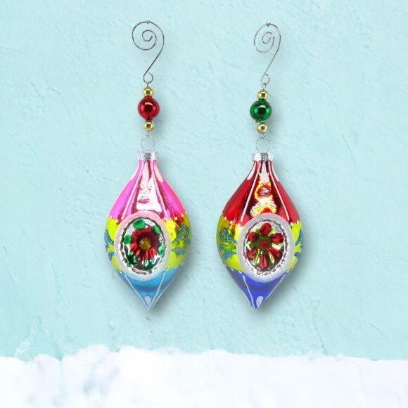 Set of 2 Vintage Retro Teardrop Ornaments Christmas Decor *SHIPS WITHIN 10 DAYS* NEW 2024