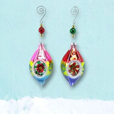 Set of 2 Vintage Retro Teardrop Ornaments Christmas Decor *SHIPS WITHIN 10 DAYS* NEW 2024