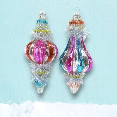 Set of 2 Vintage Retro Tinsel Ornaments Christmas Decor *SHIPS WITHIN 10 DAYS* NEW 2024