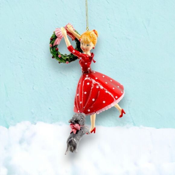 Vintage Retro Girl with Wreath Ornament Christmas Decor *SHIPS WITHIN 10 DAYS* NEW 2024