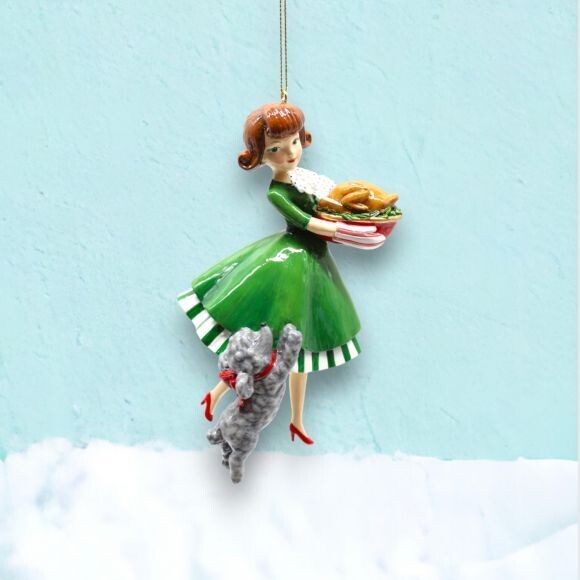 Vintage Retro Girl with Dinner Ornament Christmas Decor  NEW 2024