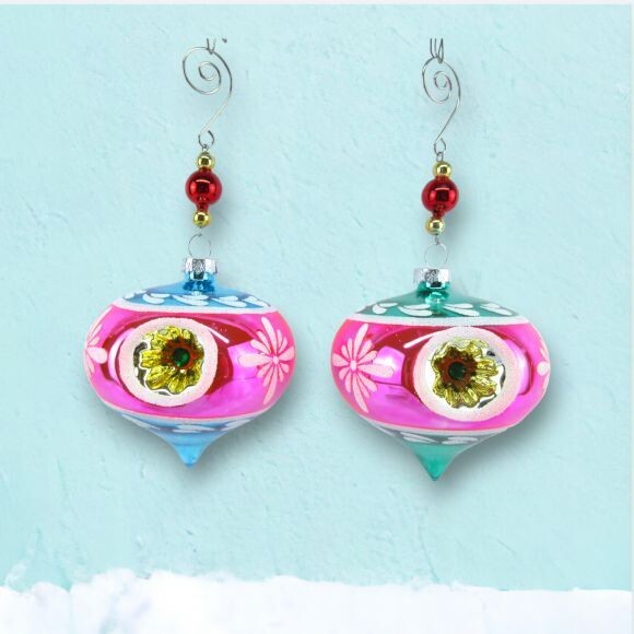 Set of 2 Pink Vintage Retro Ornaments Christmas Decor *SHIPS WITHIN 10 DAYS* NEW 2024