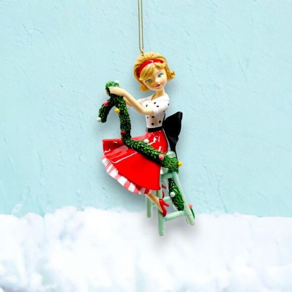 Vintage Retro Girl with Garland Ornament Christmas Decor NEW 2024