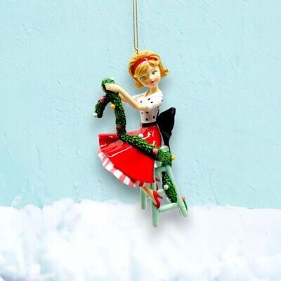 Vintage Retro Girl with Garland Ornament Christmas Decor NEW 2024