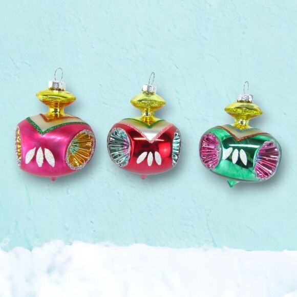 Set of 3 Vintage Retro Spin Top Ornaments Christmas Decor *SHIPS WITHIN 10 DAYS* NEW 2024