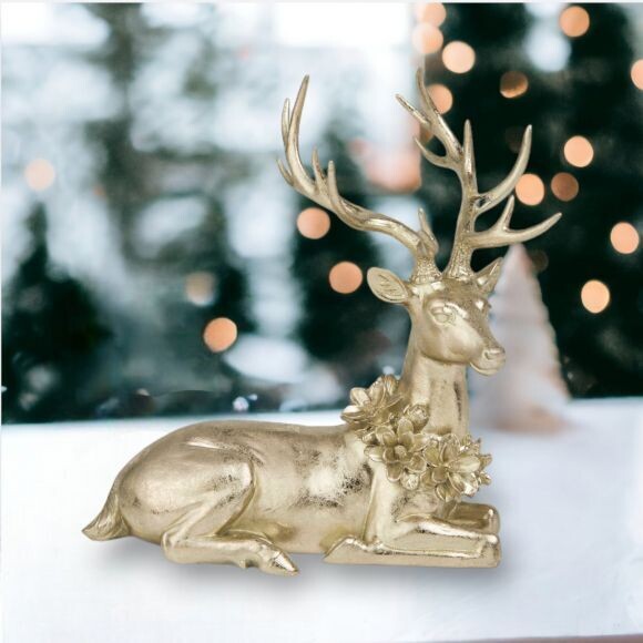 15.5in Gold Deer Standing Christmas Decor *SHIPS WITHIN 10 DAYS* NEW 2024