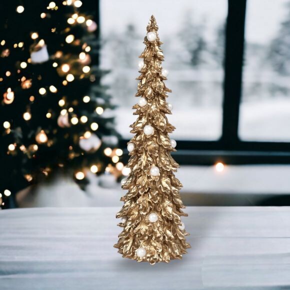 25in Gold Tree with White Pearls Christmas Decor *SHIPS WITHIN 10 DAYS* NEW 2024