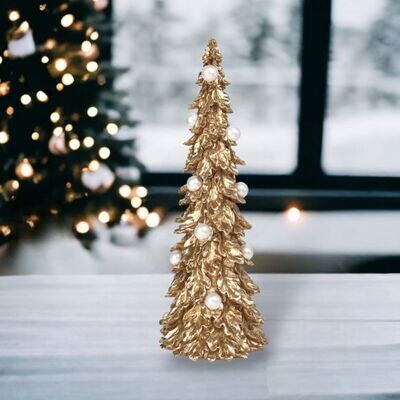 19in Gold Tree with White Pearls Christmas Decor *SHIPS WITHIN 10 DAYS* NEW 2024