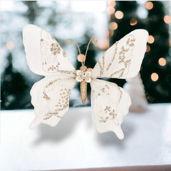 10.5&quot; Winter Lace White Butterfly Christmas Decor *SHIPS WITHIN 10 DAYS* NEW 2024