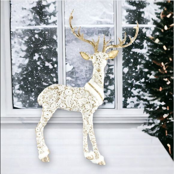 29&quot; Foam White/Gold Deer Standing Christmas Decor *SHIPS WITHIN 10 DAYS* NEW 2024