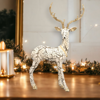 29.5&quot; Pattern Gold/Grey Deer Standing Christmas Decor *SHIPS WITHIN 10 DAYS* NEW 2024