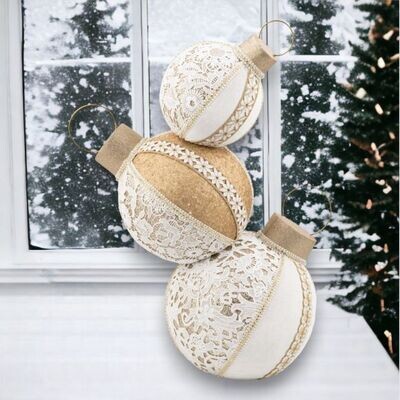 23in Winter Lace Stacked Baubles Christmas Decor *SHIPS WITHIN 10 DAYS* NEW 2024