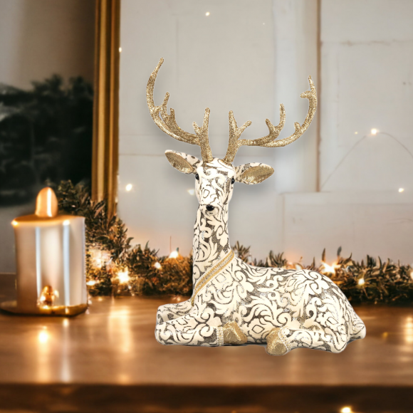 21&quot; Pattern Gold/Grey Deer Laying Christmas Decor *SHIPS WITHIN 10 DAYS* NEW 2024