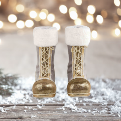 15&quot; Gold Santa Boots Christmas Decor *SHIPS WITHIN 10 DAYS* NEW 2024