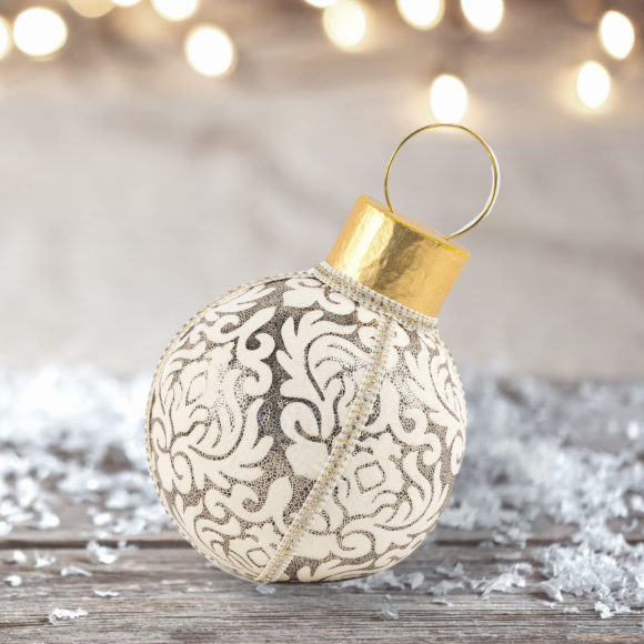 10&quot; Pattern Grey/Gold Bauble Christmas Decor *SHIPS WITHIN 10 DAYS* NEW 2024