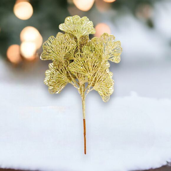 Gold Silver Glitter Leave Pick Set Of 2 Christmas Decor *SHIPS WITHIN 10 DAYS*